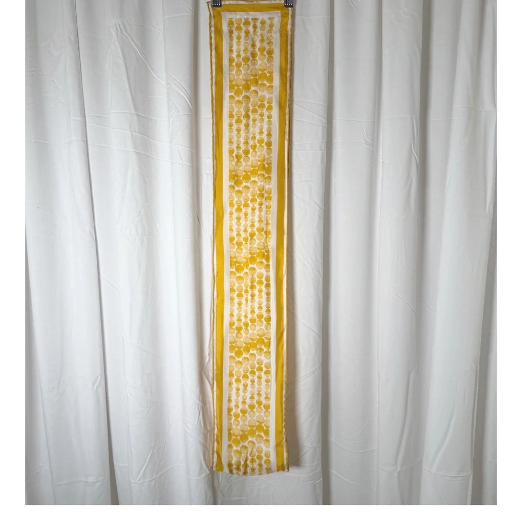 The Limited Silk Scarf Yellow White Polka Dot Geo Oblong Striped Border 114-02